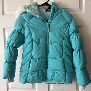 Girls Turquoise Puffer Jacket with Hood L 10/12